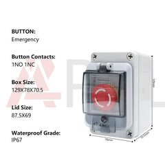 APIELE IP67 Outdoor Waterproof Button Switch Box Emergency Stop Button Switch with Protective Cover Anti-Misoperation Switch