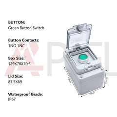 APIELE IP67 Outdoor Waterproof Button Switch Box Emergency Stop Button Switch with Protective Cover Anti-Misoperation Switch