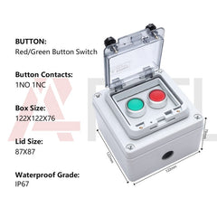 APIELE IP67 Outdoor Waterproof Button Switch Box Emergency Stop Button Switch with Protective Cover Anti-Misoperation Switch