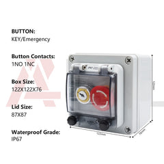 APIELE IP67 Outdoor Waterproof Button Switch Box Emergency Stop Button Switch with Protective Cover Anti-Misoperation Switch