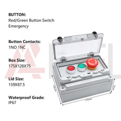 APIELE IP67 Outdoor Waterproof Button Switch Box Emergency Stop Button Switch with Protective Cover Anti-Misoperation Switch