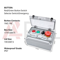 APIELE IP67 Outdoor Waterproof Button Switch Box Emergency Stop Button Switch with Protective Cover Anti-Misoperation Switch