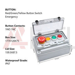 APIELE IP67 Outdoor Waterproof Button Switch Box Emergency Stop Button Switch with Protective Cover Anti-Misoperation Switch