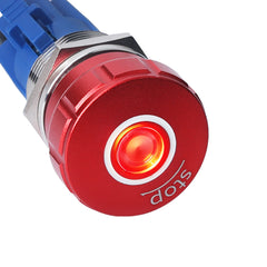 22mm Emergency Stop Pushbutton Switch LED 1NO1NC 250V 5A Red IP67 with Quickconnect Terminals