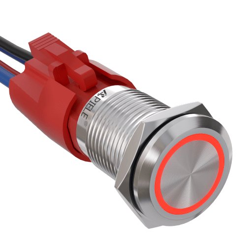 10 Amp 16mm Latching Push Button Switch LED Waterproof Stainless Steel Round Self-Locking 1NO Contact - Red/Stainless steel-Flat Head