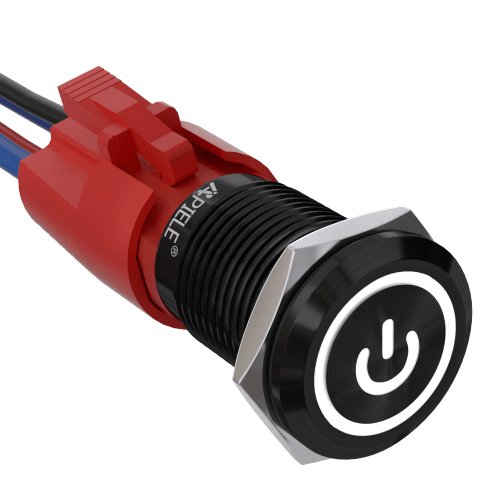 10 Amp 16mm Latching Push Button Switch LED Waterproof Stainless Steel Round Self-Locking 1NO Contact - White/Stainless steel-Power Logo