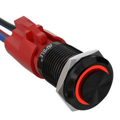 10 Amp 16mm Latching Push Button Switch LED Waterproof Stainless Steel Round Self-Locking 1NO Contact - Red/Aluminum alloy-High Head