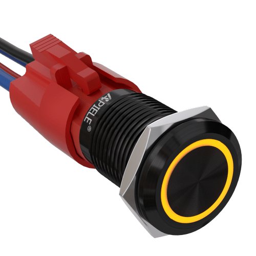 10 Amp 16mm Latching Push Button Switch LED Waterproof Stainless Steel Round Self-Locking 1NO Contact - Yellow/Aluminum alloy-Flat Head
