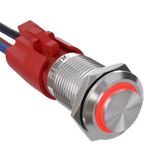 10 Amp 16mm Latching Push Button Switch LED Waterproof Stainless Steel Round Self-Locking 1NO Contact - Red/Stainless steel-High Head