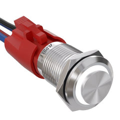10 Amp 16mm Momentary Push Button Switch On Off with LED Angel Eye Head and Wire Socket Self-Reset - White/Stainless steel-High Head