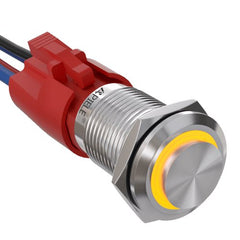 10 Amp 16mm Momentary Push Button Switch On Off with LED Angel Eye Head and Wire Socket Self-Reset - Yellow/Stainless steel-High Head