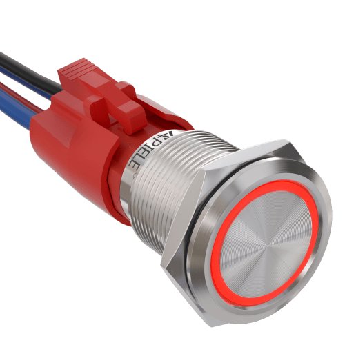 10 Amp 19mm Latching Stainless Steel/Aluminium alloy Push Button Switch LED Waterproof Round Self-Locking 1NO - Red/Stainless steel-Flat Head