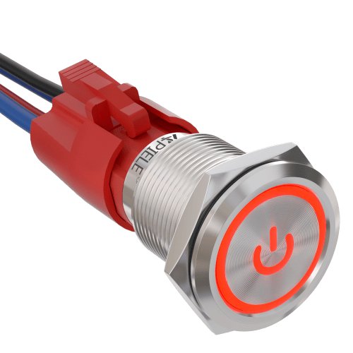 10 Amp 19mm Latching Stainless Steel/Aluminium alloy Push Button Switch LED Waterproof Round Self-Locking 1NO - Red/Stainless steel-Power Logo