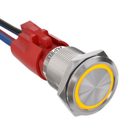 10 Amp 19mm Latching Stainless Steel/Aluminium alloy Push Button Switch LED Waterproof Round Self-Locking 1NO - Yellow/Stainless steel-Flat Head