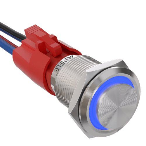 10 Amp 19mm Latching Stainless Steel/Aluminium alloy Push Button Switch LED Waterproof Round Self-Locking 1NO - Blue/Stainless steel-High Head