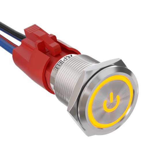 10 Amp 19mm Momentary Push Button Switch 1NO IP65 Waterproof IP67 - Yellow/Stainless steel-Power Logo