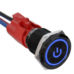 10 Amp 19mm Momentary Push Button Switch 1NO IP65 Waterproof IP67 - White/Stainless steel-Power Logo