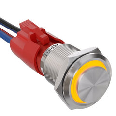 10 Amp 19mm Momentary Push Button Switch 1NO IP65 Waterproof IP67 - Yellow/Stainless steel-High Head