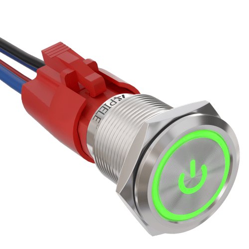 10 Amp 19mm Momentary Push Button Switch 1NO IP65 Waterproof IP67 - Green/Stainless steel-Power Logo