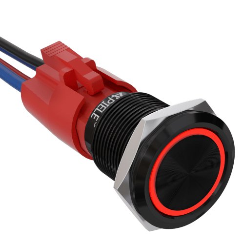 10 Amp 19mm Momentary Push Button Switch 1NO IP65 Waterproof IP67 - Red/Aluminum alloy-Flat Head