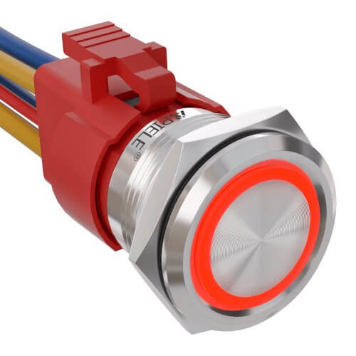 10 Amp 22mm Latching Push Button Switch Angel Eye LED Waterproof Round Self-Locking 7/8'' 1NO 1NC - Red/Stainless steel-Flat Head