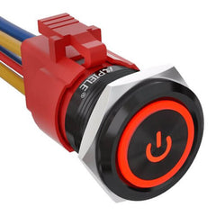 10 Amp 22mm Latching Push Button Switch Angel Eye LED Waterproof Round Self-Locking 7/8'' 1NO 1NC - Red/Aluminum alloy-Power Logo