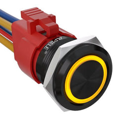 10 Amp 22mm Latching Push Button Switch Angel Eye LED Waterproof Round Self-Locking 7/8'' 1NO 1NC - Yellow/Aluminum alloy-Flat Head