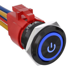 10 Amp 22mm Latching Push Button Switch Angel Eye LED Waterproof Round Self-Locking 7/8'' 1NO 1NC - Blue/Aluminum alloy-Power Logo