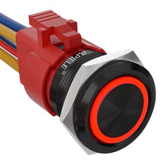 10 Amp 22mm Momentary Push Button Switch Angel Eye LED Waterproof Stainless Steel Round Self Reset 7/8'' 1NO 1NC - Red/Aluminum alloy-Flat Head