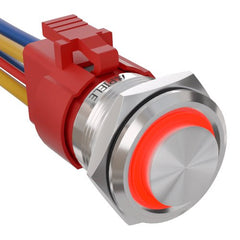 10 Amp 22mm Momentary Push Button Switch Angel Eye LED Waterproof Stainless Steel Round Self Reset 7/8'' 1NO 1NC - Red/Stainless steel-High Head