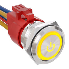 10 Amp 22mm Momentary Push Button Switch Angel Eye LED Waterproof Stainless Steel Round Self Reset 7/8'' 1NO 1NC - Yellow/Stainless steel-Power Logo