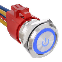 10 Amp 22mm Momentary Push Button Switch Angel Eye LED Waterproof Stainless Steel Round Self Reset 7/8'' 1NO 1NC - Blue/Stainless steel-Power Logo
