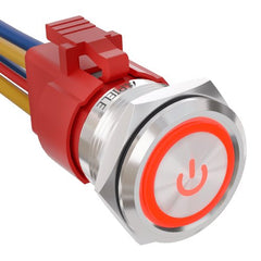 10 Amp 22mm Momentary Push Button Switch Angel Eye LED Waterproof Stainless Steel Round Self Reset 7/8'' 1NO 1NC - Red/Stainless steel-Power Logo