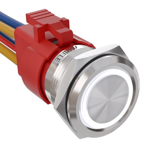 10 Amp 22mm Momentary Push Button Switch Angel Eye LED Waterproof Stainless Steel Round Self Reset 7/8'' 1NO 1NC - White/Stainless steel-Flat Head