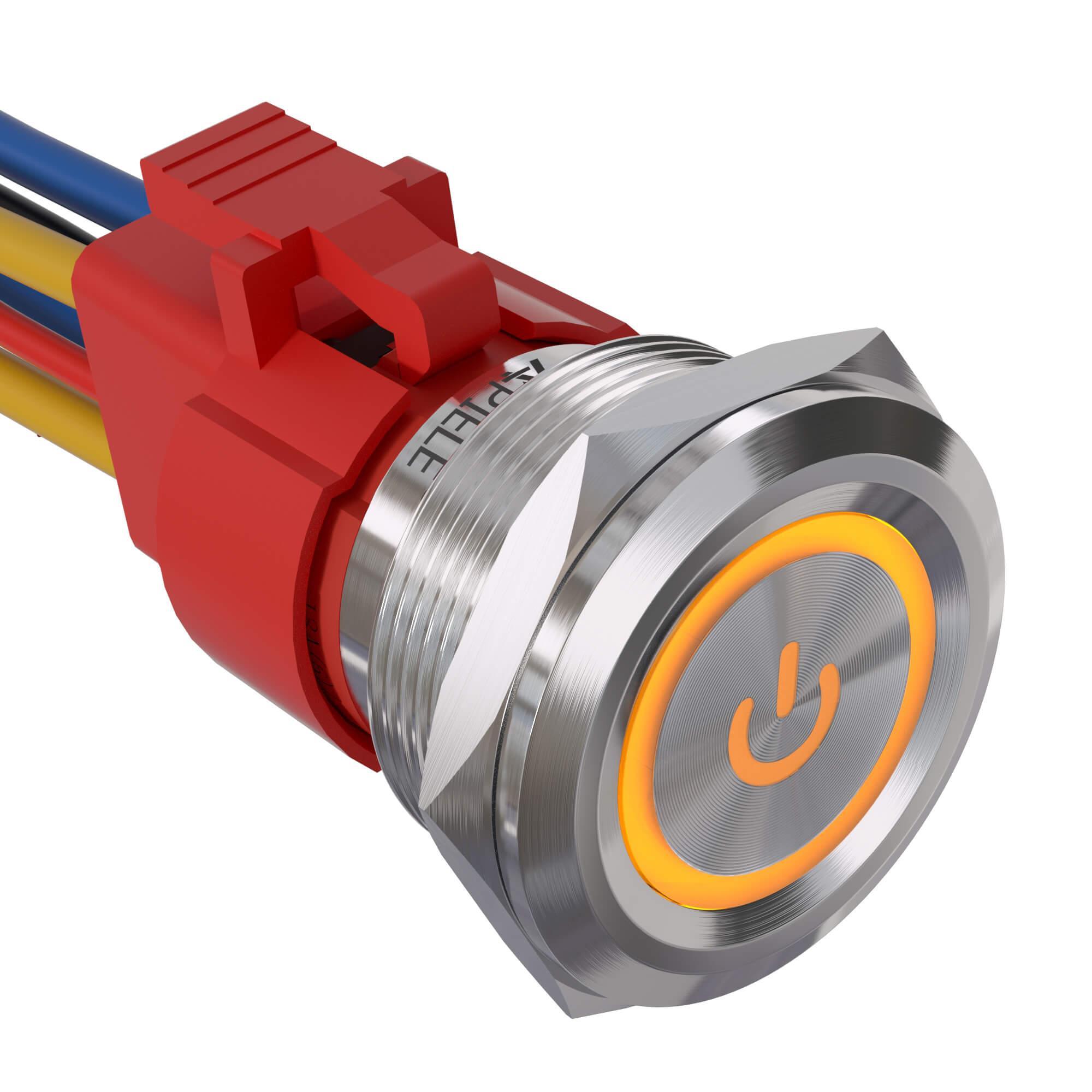 25mm power logo push button switch Stainless steel yellow led