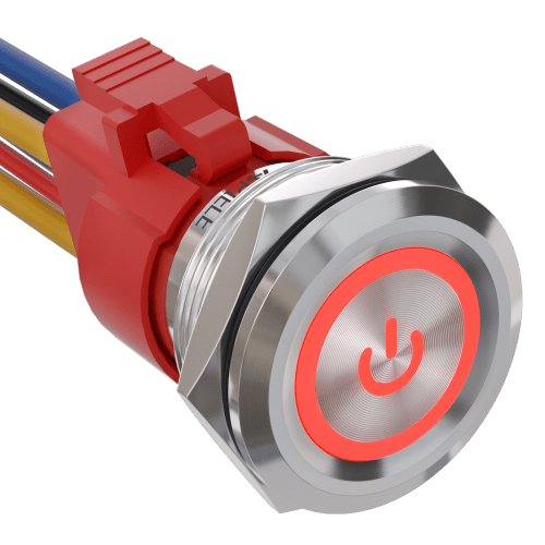 10 Amp 25mm Latching Push Button Switch Angel Eye LED Waterproof Stainless Steel Round Self Locking 1'' 1NO 1NC - Red/Stainless steel-Power Logo