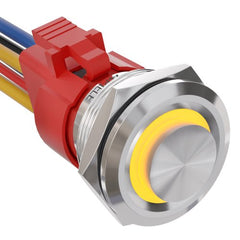 10 Amp 25mm Latching Push Button Switch Angel Eye LED Waterproof Stainless Steel Round Self Locking 1'' 1NO 1NC - Yellow/Stainless steel-High Head
