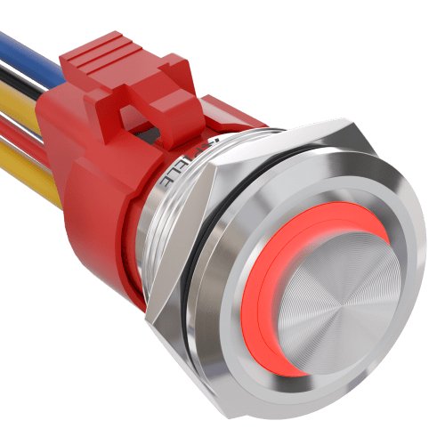 10 Amp 25mm Latching Push Button Switch Angel Eye LED Waterproof Stainless Steel Round Self Locking 1'' 1NO 1NC - Red/Stainless steel-High Head