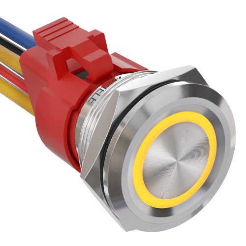 10 Amp 25mm Latching Push Button Switch Angel Eye LED Waterproof Stainless Steel Round Self Locking 1'' 1NO 1NC - Yellow/Stainless steel-Flat Head