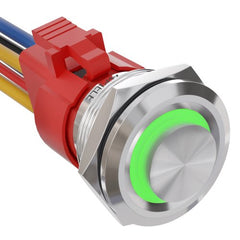 10 Amp 25mm Latching Push Button Switch Angel Eye LED Waterproof Stainless Steel Round Self Locking 1'' 1NO 1NC - Green/Stainless steel-High Head
