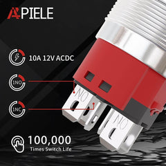 10 Amp 25mm Momentary Push Button Switch Angel Eye LED Waterproof Stainless Steel Round Self-Reset 1'' 1NO 1NC - Blue/Stainless steel-Flat Head