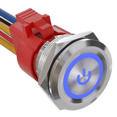10 Amp 25mm Momentary Push Button Switch Angel Eye LED Waterproof Stainless Steel Round Self-Reset 1'' 1NO 1NC - Blue/Stainless steel-Power Logo
