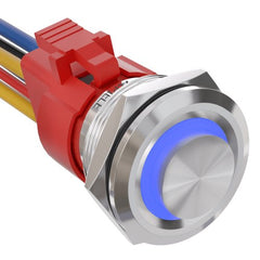 10 Amp 25mm Momentary Push Button Switch Angel Eye LED Waterproof Stainless Steel Round Self-Reset 1'' 1NO 1NC - Blue/Stainless steel-High Head
