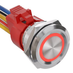 10 Amp 25mm Momentary Push Button Switch Angel Eye LED Waterproof Stainless Steel Round Self-Reset 1'' 1NO 1NC - Red/Stainless steel-Flat Head