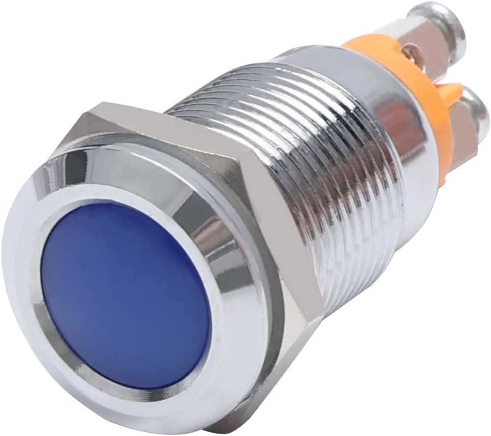 12mm Indicator Light 1/2" Waterproof IP67 Metal Signal Lamp 12V AC/DC LED Pilot Dash Lamp Concave Head for Car Truck Boat (Multi-colored, 12mm) - Blue-