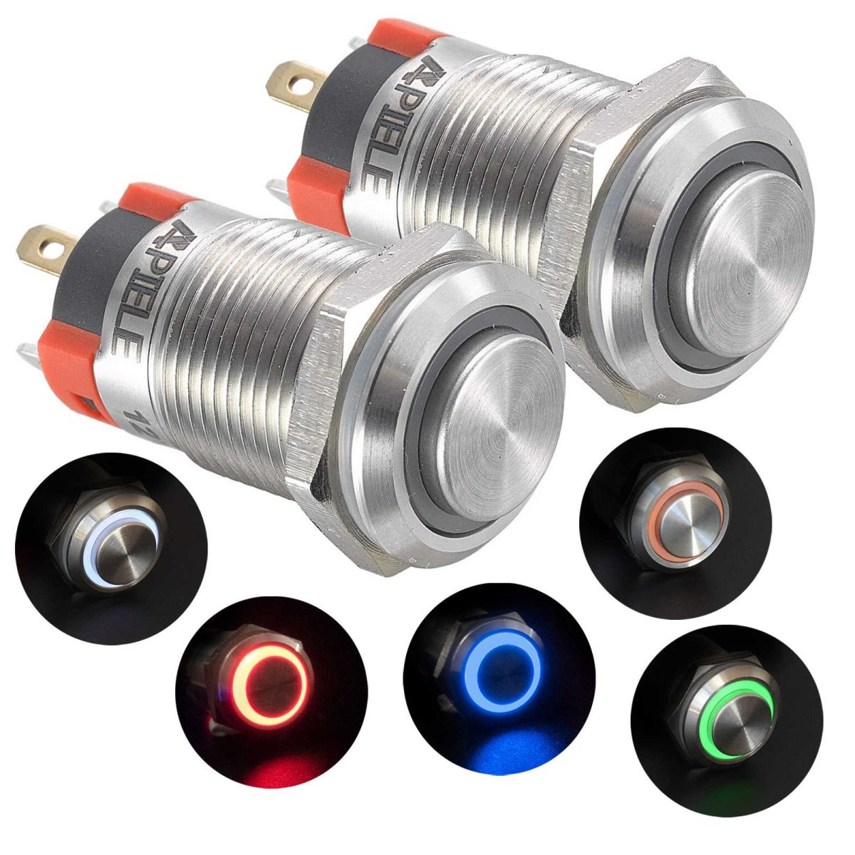 12mm Latching/Momentary Push Button Switch High Head Stainless Steel with Ring Led IP65 Waterproof (Pcs of 2) Customizable - Blue-Latching