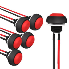 12mm Momentary Push Button Switch Mini Round Switch Waterproof 1A 250V AC SPST NO 2 Pin PBS-33B with Pre-soldered Wire 6Pcs - Red-