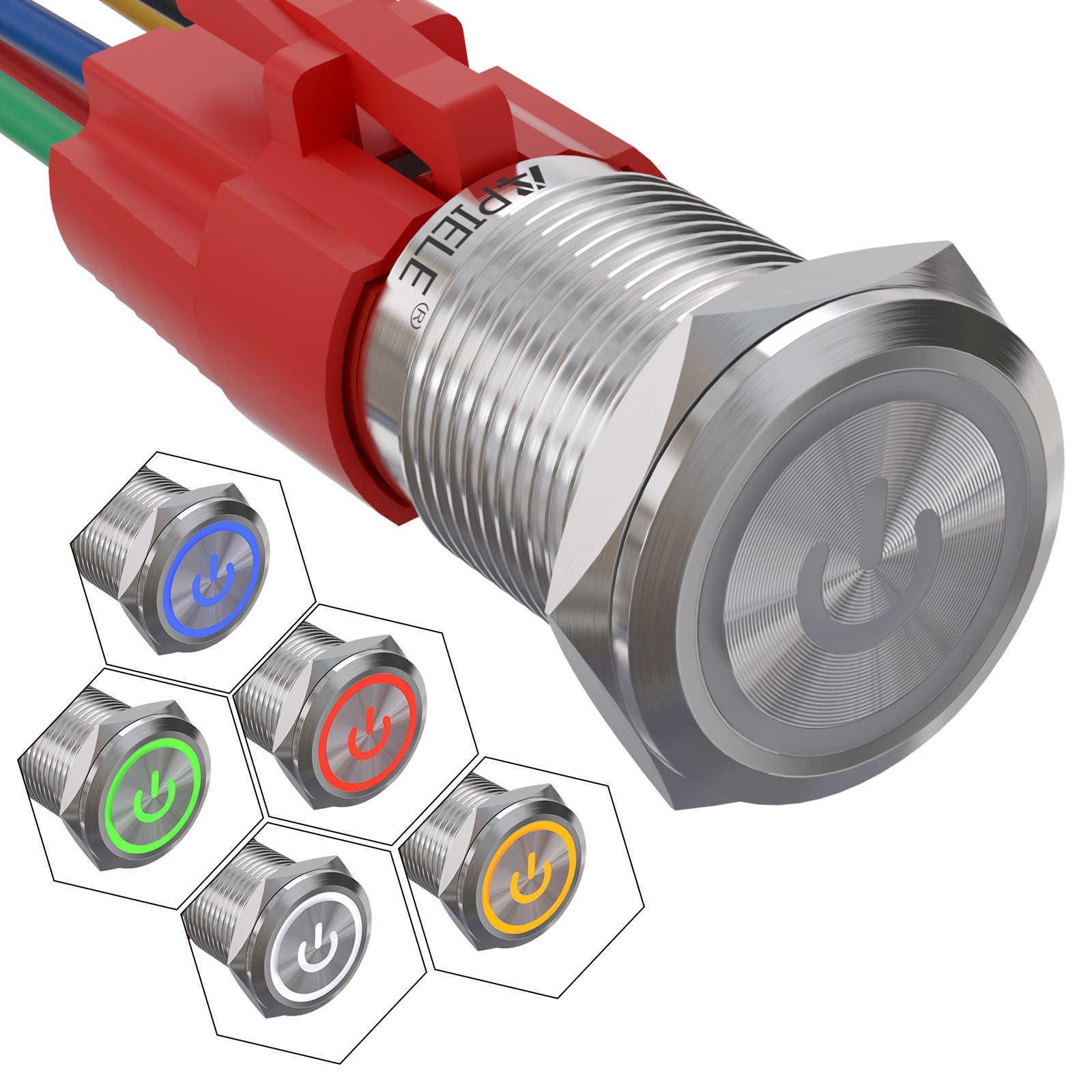 16mm stainles steel power logo latching push button switch