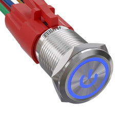 16mm stainless steel power logo latching push button switch blue led