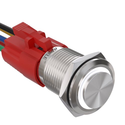 16mm Latching Push Button Switch On Off Stainless Steel with LED with Wire Socket Plug Self-Locking - White/Stainless steel-High Head